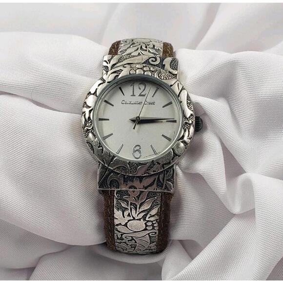 Coldwater Creek Silver Leaf Motif Cuff Watch - Picture 1 of 8